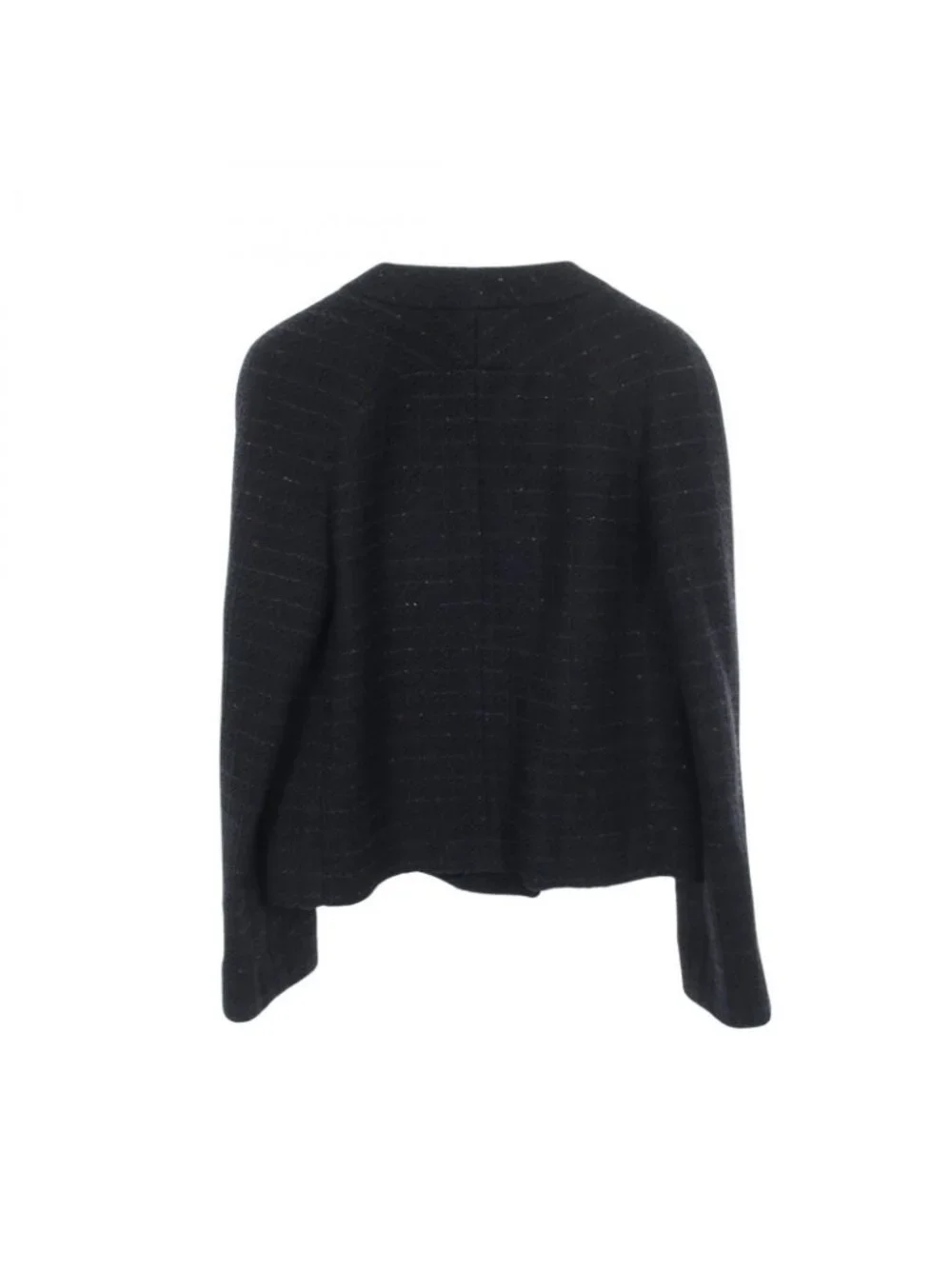 Chanel Collarless Jacket CC Logo Button Double Breasted Tweed Cotton